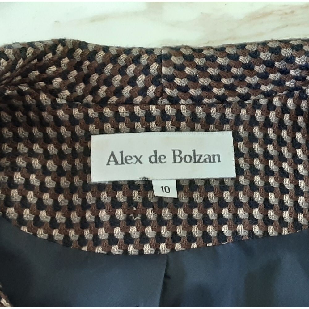 Alex de Bolzan Houndstooth 100% Wool Crop Jacket Sz 10 - Vtg - Picture 10 of 10